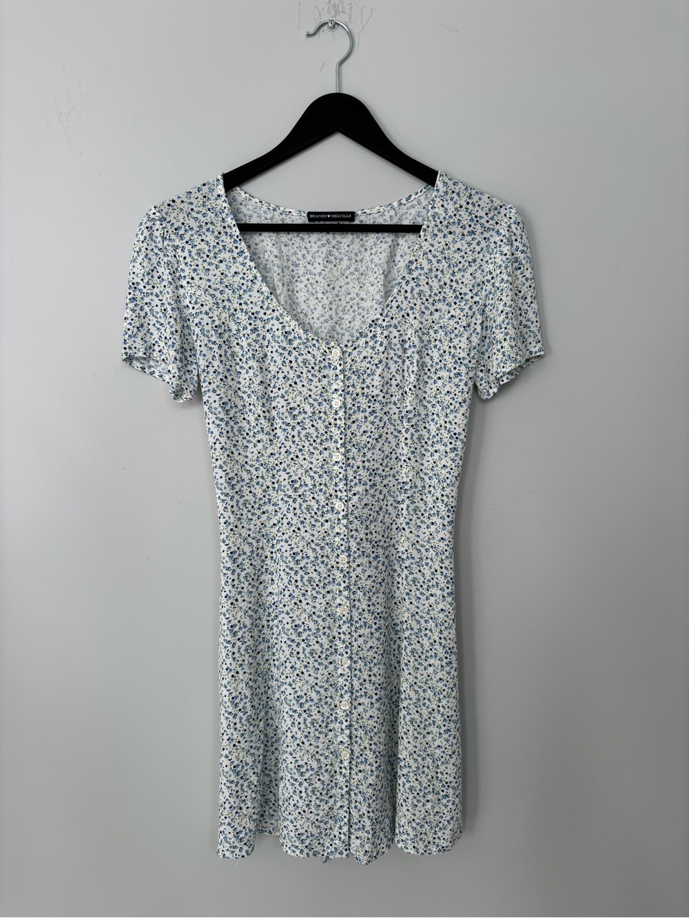 Brandy Melville White Floral Button-Front Mini Dress